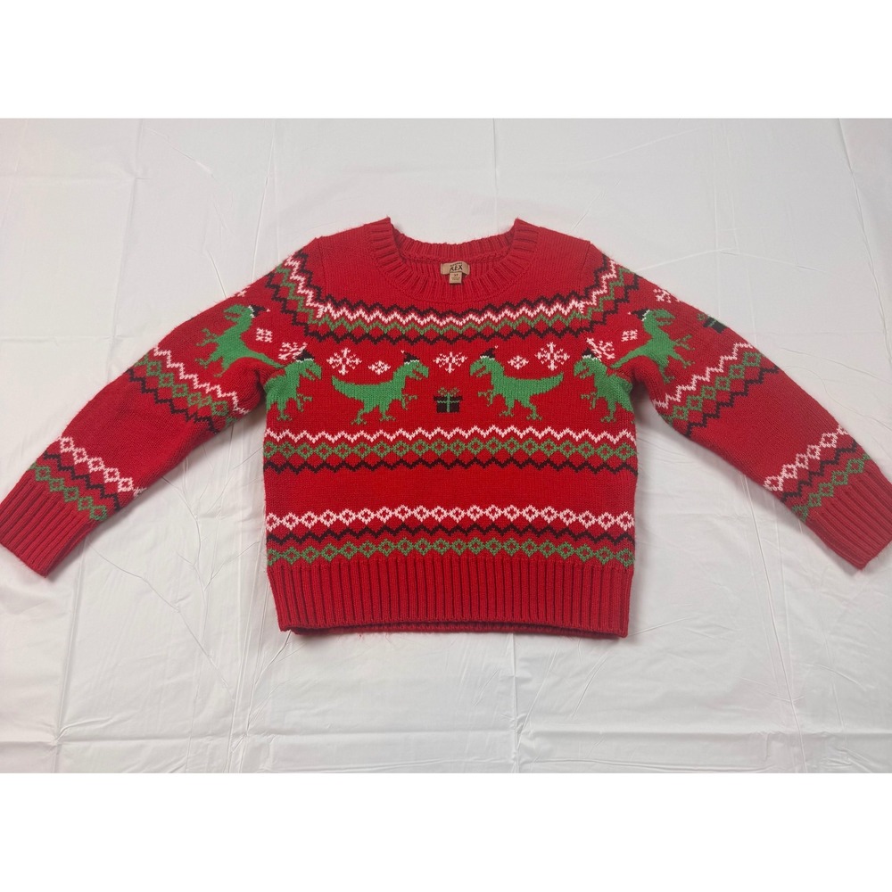 Maximus Rex Toddler Boys Red Dinosaur Fair Isle Christmas Sweater 3T FA25TB2512